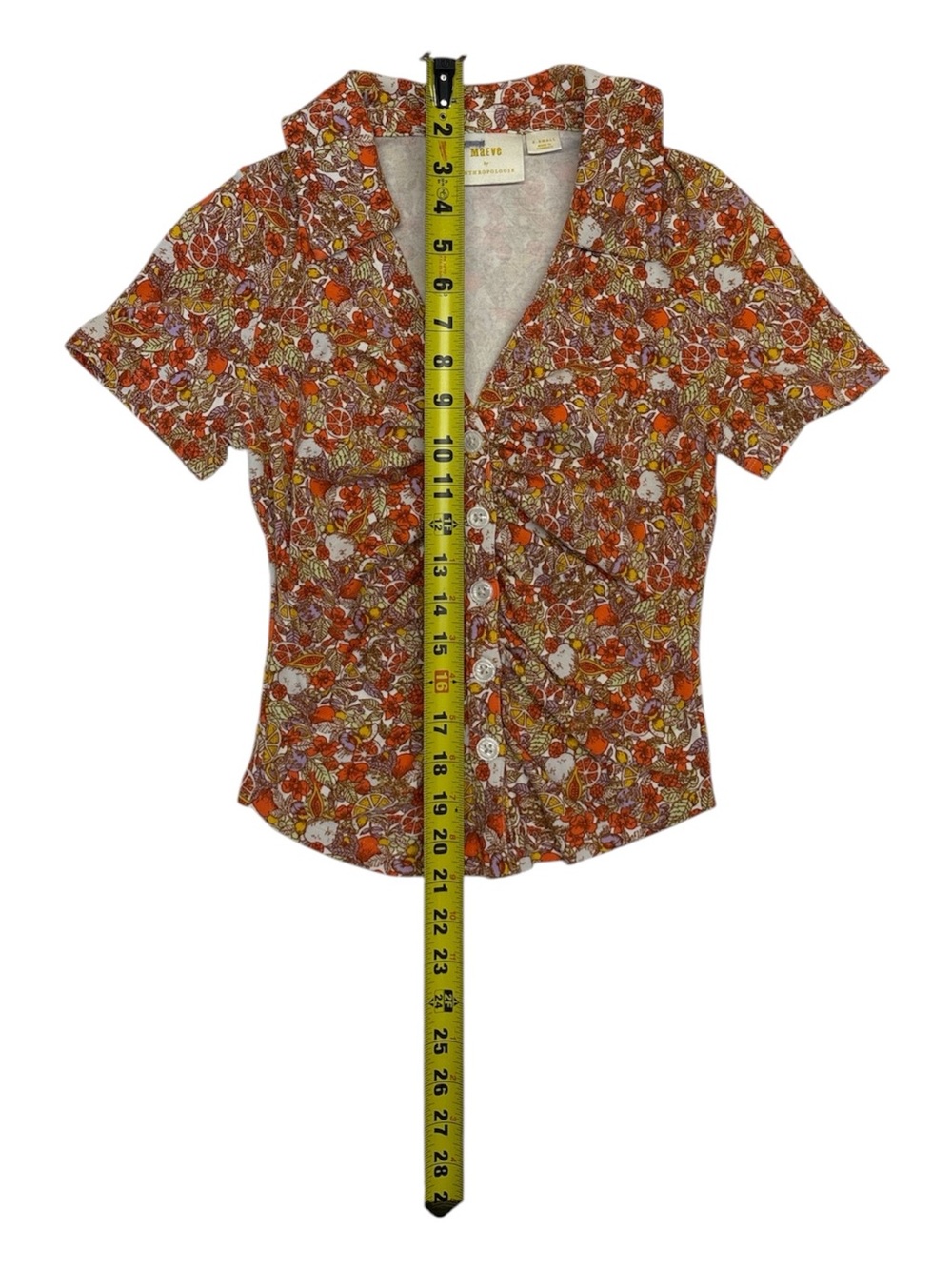 Anthropologie Maeve Orange Elegant Floral Ruched Button-Down Top Womens X-Small - Picture 5 of 9